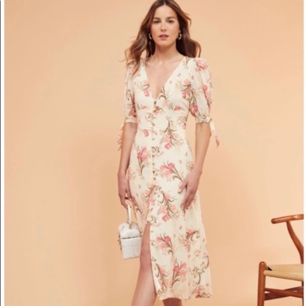 NWT Reformation Bryar Crepe Floral Button Front Midi Dress